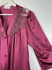 Vtg Vanity Fair Nylon Gown robe Sz S Burgundy wine Embroidered Flowers Pocket