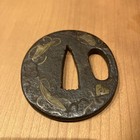 Antique Japanese Metal Tsuba Heianjo Edo Period Zogan Inlay Sword Guard Samurai