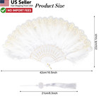 Fumwase Foldable Feather Fans Embroidered Flower Handheld Chinese Flapper White