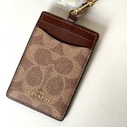 Coach Cz285 Id Lanyard Card Holder Tan Brown Signature Canvas Leather