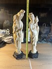 Set 2 - Antique Chinese White Carved Fisherman And Lady With Flowers 19th C