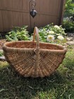 Large Vintage French Wicker Woven Basket Bamboo Handle Farmhouse 16in Tall