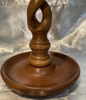 Vtg Oak Wood Candlestick Holder Brass Top Open Barley Twist  ex Condi 