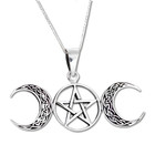 Triple Moon Pentacle Pendant Necklace Celtic 925 Silver Silver Goddess   Boxed
