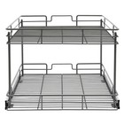 2 Tier Kitchen Cabinet Pull Out Shelf And Drawer Organizer Slide Out Gray silver