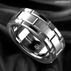 8mm Men s Tungsten Carbide Ring Silver Wedding Band Brick Pattern Size 6-13 Atop