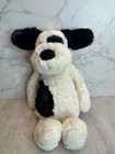 Jellycat Bashful Black   Cream Puppy Dog Plush 12  Stuffed Animal Nwt Soft Toy