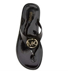 Michael Kors Women   s Sz 9 M Lillie Jelly Thong Sandals Black gold Mk Logo New