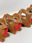 3 Vintage Laying Down White Spotted Flocked Fawn Deer Figurines Christmas Decor