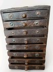 Rare Antique Hindu Eight Drawer Cabinet Wood Metal Accents Carved Round Handles 