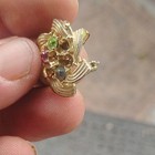 Signed Gold Tone Flower Brooch Pin W  Multicolor Round Rhinestones