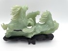 Vintage Chinese Hand Carved Jade Jadeite Wild Horses Sculpture With Stand