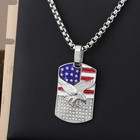 Silver American Flag Eagle Dog Tag Pendant Stainless Steel Patriotic Necklace