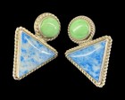 Signed Native American Sterling Silver Lapis Lazuli Green Turquoise Earrings