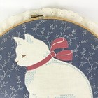 Vintage Fabric Quilted Embroidery Hoop Art Wall Decor Cat Decor Lace Ruffle