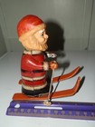 Skiing Santa Claus Celluloid Head Wind-up W wheels 1950 s Japan Works Vintage