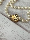 Vintage 1960s Cultured Pearl Hand Knotted Necklace With 14k Yellow Gold Clasp
