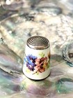 Vintage James Swann   Son Birmingham Silver   Enamel Thimble Flower Design
