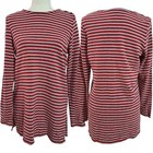 J  Jill Women s Long Sleeve Striped Red Grey Tunic Top Natural Cotton Cozy Small