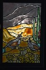 Vintage Stained Glass Quail   Saguaro Cactus Bloom Panel Hanging Art 7  Framed