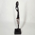 Vtg Ebony Carved Wooden African Statue Figure Beaded Skirt Tribal Art Thin 9 25 