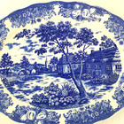 Vintage Mz China Japan Old Blue White Transferware 18    X 14   
