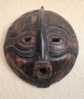Vintage African Wood Mask Hand Carved Round Wall Decor Ghana Boho Tribal Style