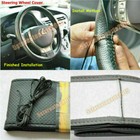 1  Diy Car Stitch Pu Leather Steering Wheel Cover Needle Thread Antislip M Black
