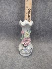 Small 6 Inch White Vase With Porcelain Rose