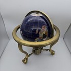 Globe Blue Ocean Gold Tone 3- Leg Table Stand Gem Mop Gemstone World Map 