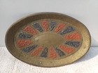 Original Antique Indian Brass Collector Plate Small Oval Ritual Dish Hand Chased