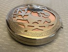 Art Deco 30s Vintage Compact Romantic Courting Couple Pink Silhouette Silvertone