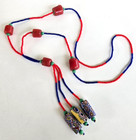 Vintage African Millefiori Trade Bead Tassel W  Blue   Red Seed Necklace 27 5 