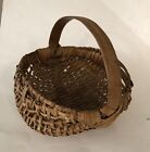 Vtg 9    Woven Splint Oak Wood Handle Buttocks Primitive Gathering Egg Basket Read