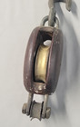 Vintage Block Tackle Wooden Brass Steel Pulley Single Rope Rustic Barn Industria