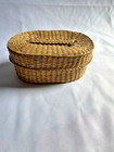 Woven Wicker Oval Storage Basket With Lid  Beige Natural Finish Basket Weave