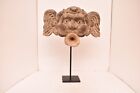 Mexican Antique Guerrero Folk Art Wood Angel Carved Putti Cherub Mask Glass Eyes