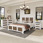 Queen White Farmhouse Bedroom Set W  4 Pcs - Platform Bed  Dresser   Nightstand