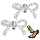 Jeffdad 1 Pair Rhinestone Shoe Clips  Detachable Bow Heels Accessories Silver