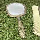 Vintage Ornate Silver Plated Vanity Set Dressing Set Mirror  Brush  And Comb