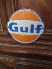 Vintage Gulf Oil Porcelain Metal Sign Gas Service Station Petroliana Advertising