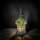 Gothic Spire Green Cathedral Tea Light Candle Holder Fairy Light Glass   Metal