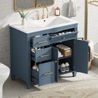 36  Bathroom Vanity W ceramic Sink  One Tip-out Drawer  3 Side Drawers Blue Gray