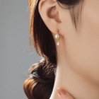 Elegant 925 Sterling Silver Pearl Teardrop For Woman Crystal Pierced Earring