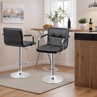 Set Of 4 Adjustable Swivel Barstools Counter Height W back Arms Pu Leather Black