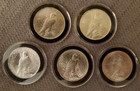 1921-1935 Peace Silver Dollars Uncirculated Lot Of 5 Mixed Dates 90  Silver