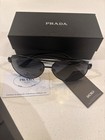 Prada Men s Aviator Sunglasses Black Metal Frame Gray Plastic Lenses Logo