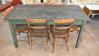 Antique Farmhouse Dining Kitchen Table Set Painted Green Primitive 6 Chairs