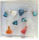4 Wine Glass Charms Natural Quartz Stone Tassels New In Box