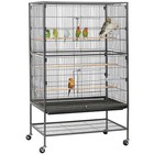 Metal 52  Large Rolling Bird Cage With 3 Perches And 4 Feeders  Black